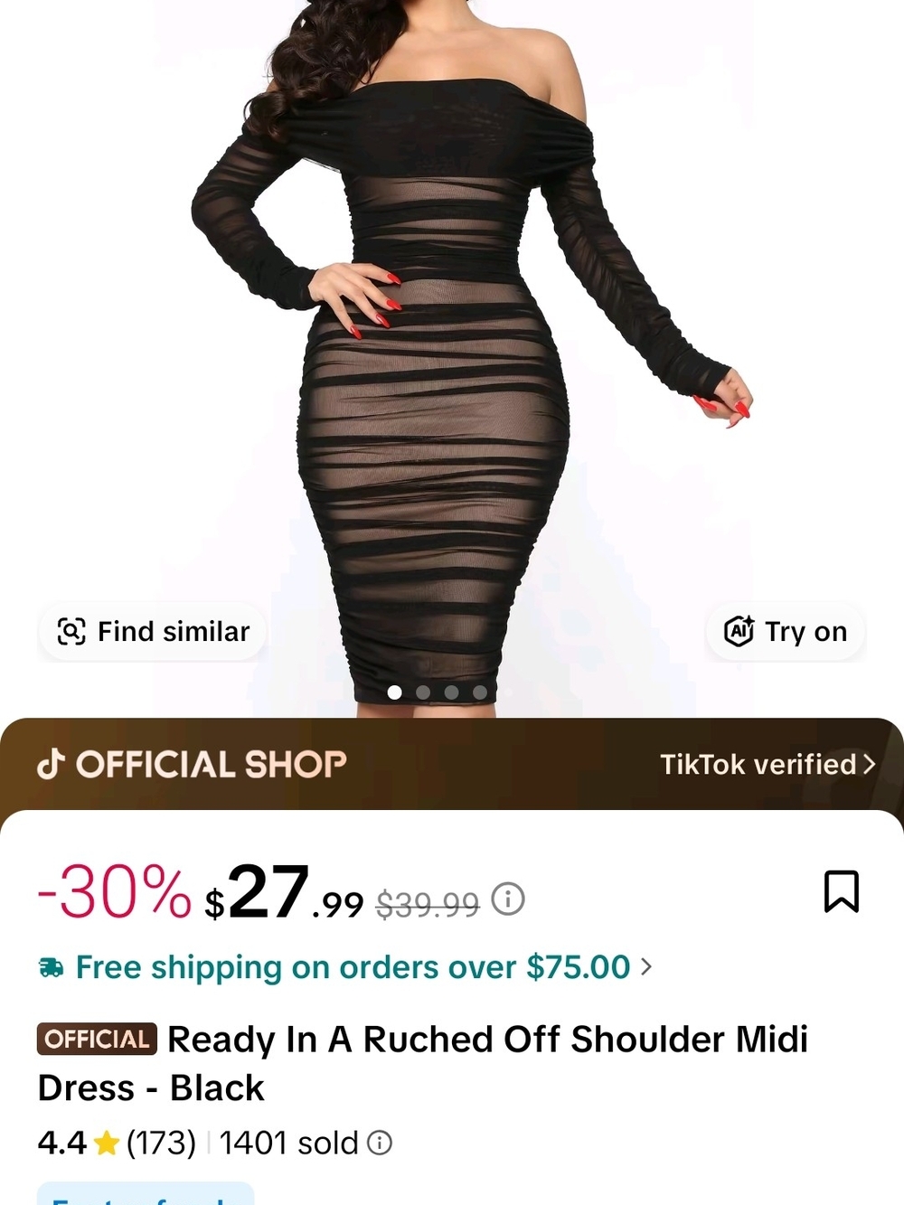 Brand New Never Worn Size 8 Fashion Nova Black Ruched Off-Shoulder Midi Dress